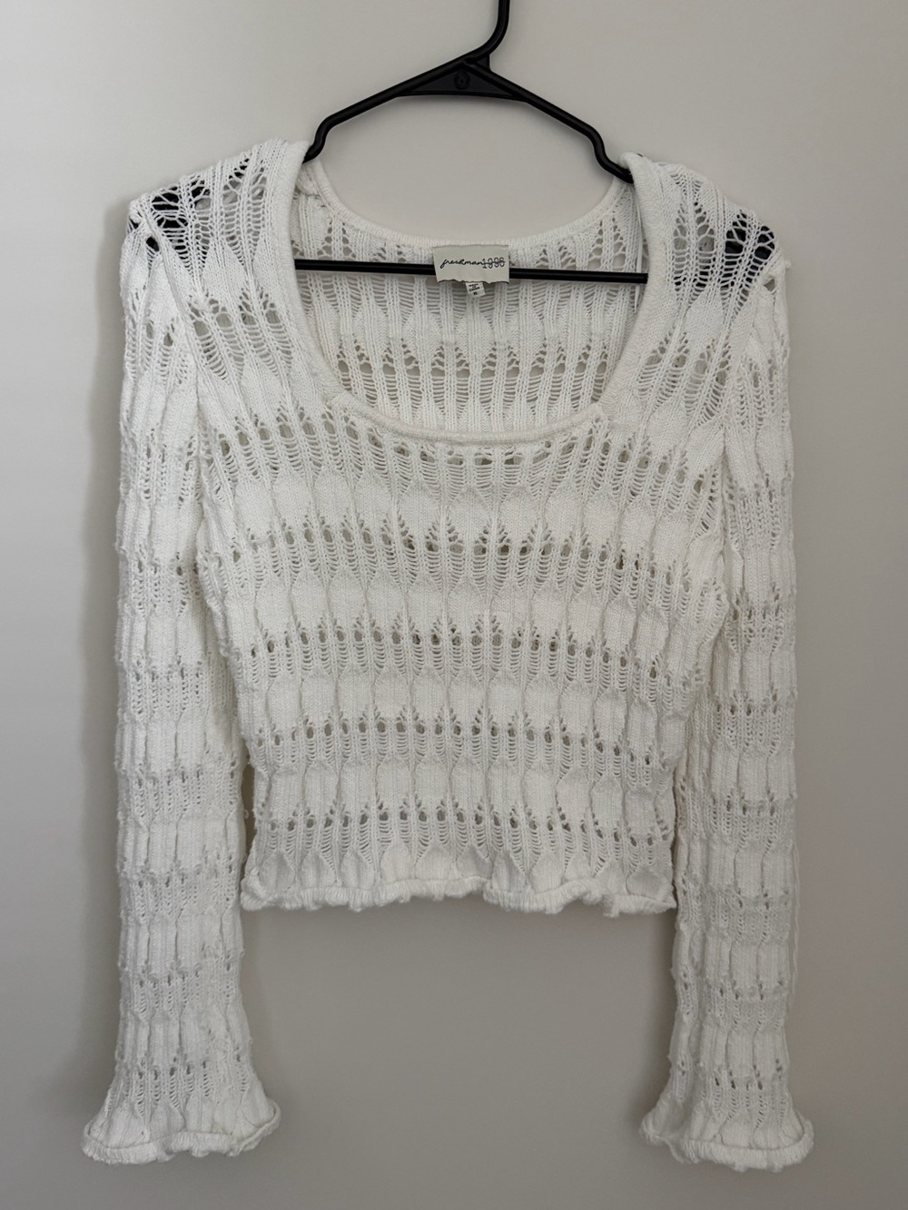 FRESHMAN 1996 - Open Weave White Knit Crop Sweater - Women’s XL